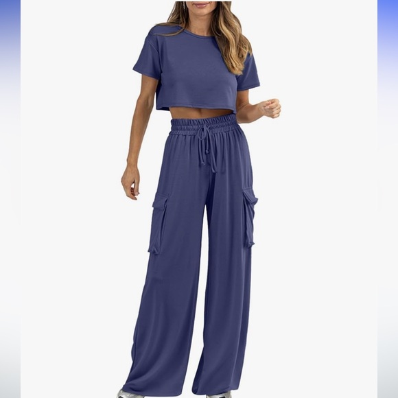 Amazon Essentials Tops - Blue Two-Piece Lounge Set Amazon blue 2 pieces